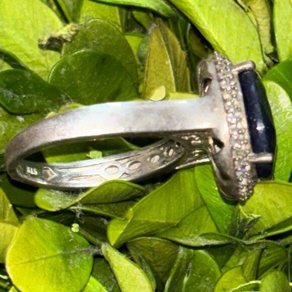 925 Sterling silver Large Dark blue Sapphire & Pave CZ 14mmx12mm,6.78g ring Sz 9 - Picture 4 of 10